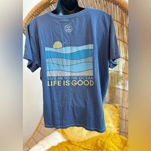 Life Is Good Women’s Grey Blue T-Shirt Ocean Life is Good Shirt Size XL